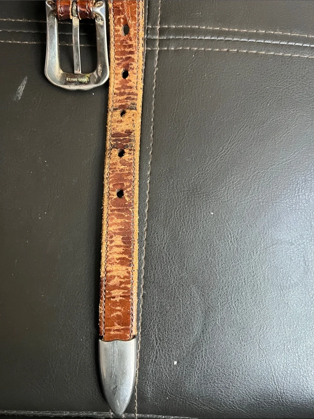 Martin Dingman Vintage Brown Alligator Leather Belt with Silver Accents Size 42